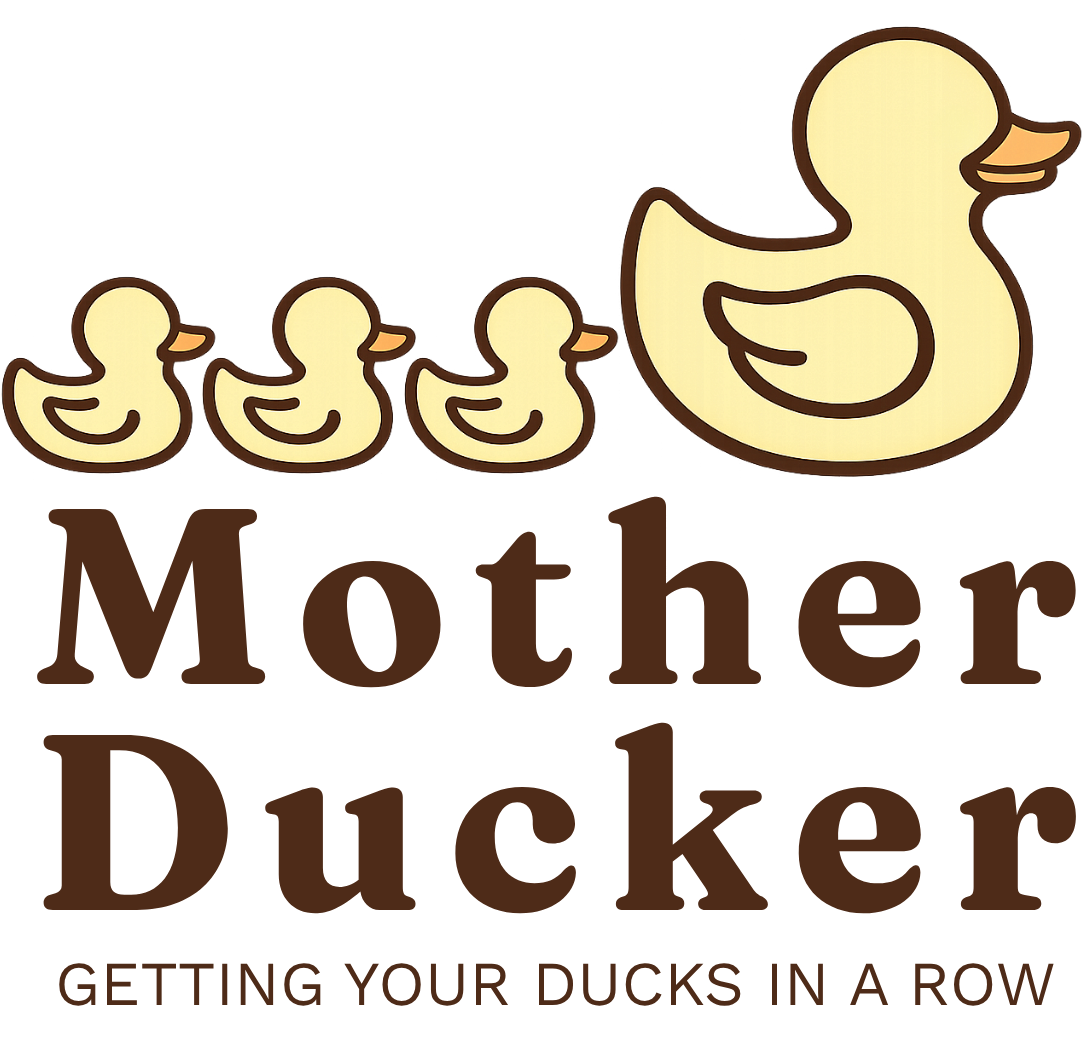 Mother Ducker, a mother duck leading three ducklings